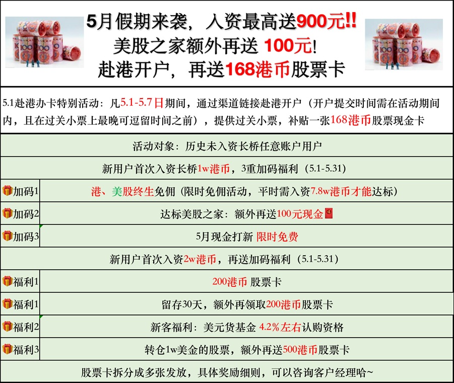 长桥证券2025年专属开户优惠：入金1万送终身免佣+入金2万再送588港币